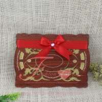 Wood Luxury Islamic Wedding Invitation Wordings with Ribbon